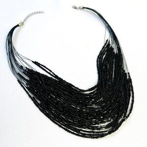 Bali Seed Bead Vintage Necklace Black 30 Beaded Strands 10"-11"